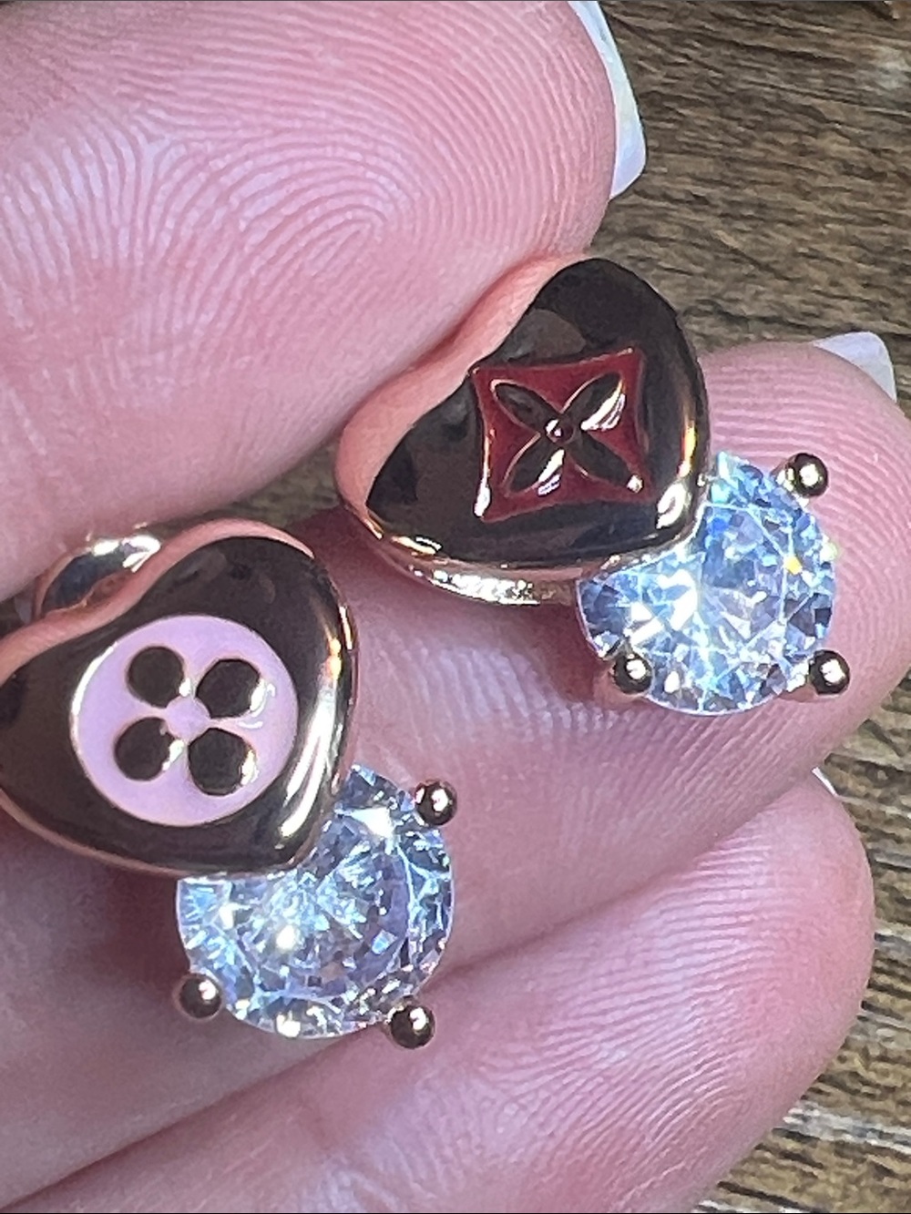 Gold-Tone Pink Heart Monogram Crystal Drop Earrings